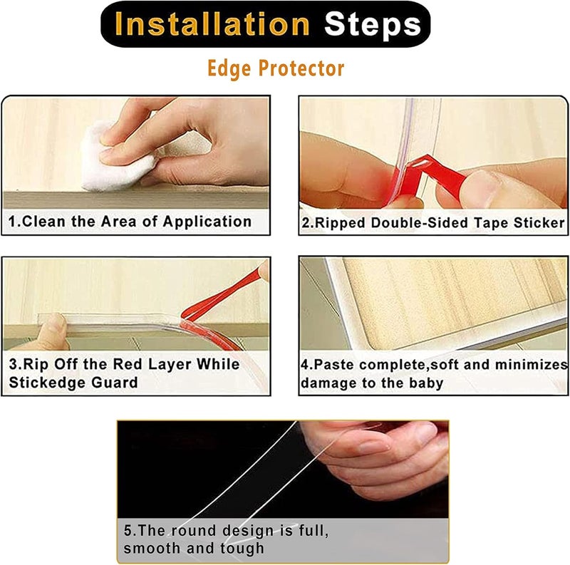 Luckam Safety Edge Corner Protector Set, Clear Baby Proofing Guards, Soft Silicone Bumper Strip 32.8ft(10m) with Round Child Edge Protector(4pack) for Cabinets, Tables, Furniture(10M) - Image 3