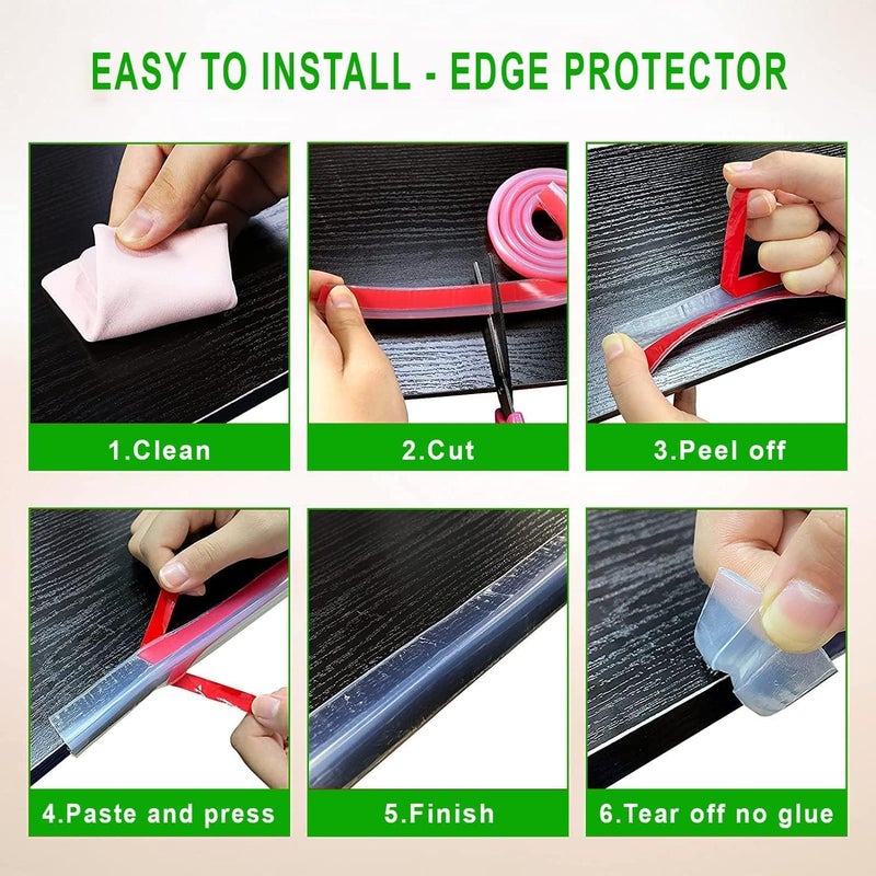 Luckam Safety Edge Corner Protector Set, Clear Baby Proofing Guards, Soft Silicone Bumper Strip 32.8ft(10m) with Round Child Edge Protector(4pack) for Cabinets, Tables, Furniture(10M) - Image 5