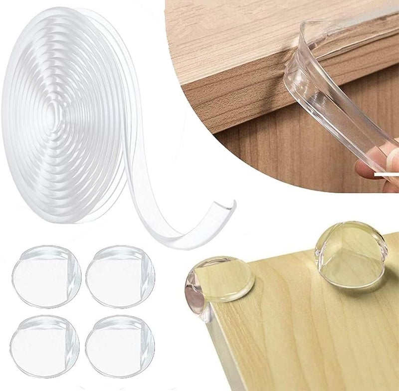 Luckam Safety Edge Corner Protector Set, Clear Baby Proofing Guards, Soft Silicone Bumper Strip 32.8ft(10m) with Round Child Edge Protector(4pack) for Cabinets, Tables, Furniture(10M) - Image 1
