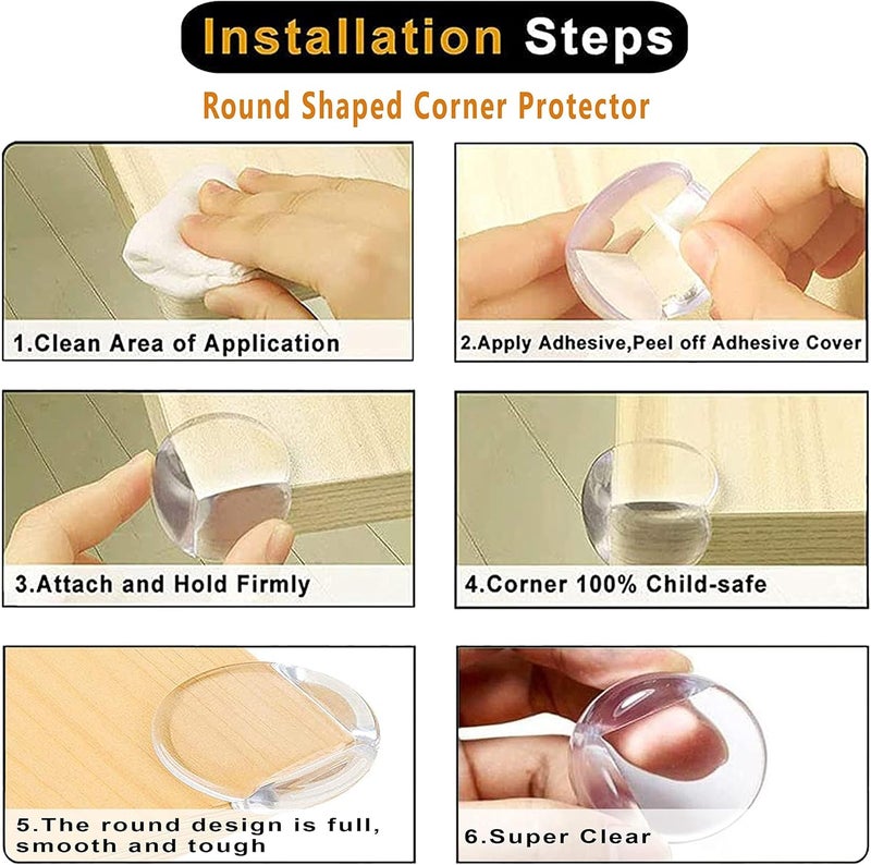 Luckam Safety Edge Corner Protector Set, Clear Baby Proofing Guards, Soft Silicone Bumper Strip 32.8ft(10m) with Round Child Edge Protector(4pack) for Cabinets, Tables, Furniture(10M) - Image 2