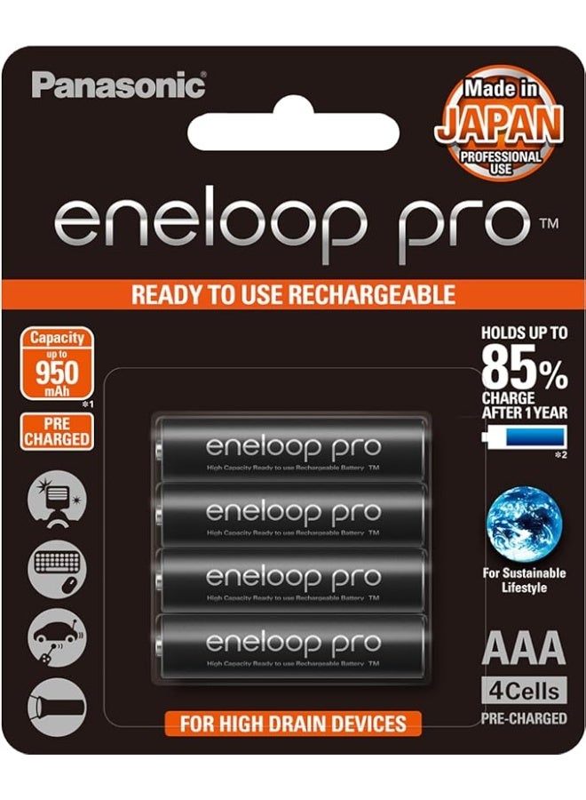 Eneloop Pro AAA Rechargeable Batteries 950mAh Pack of 4 – Made in Japan, High Capacity Ni-MH, Long Lasting, Low Self Discharge - Image 1