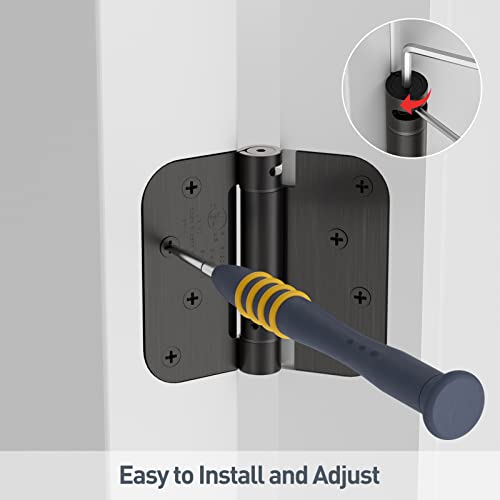 HOSOM Self Closing Door Hinge 4 Inch Spring Loaded Hinge Adjustable Tension for Garage, Front Door, Back Door, UL Listed, for Left and Right Hand Door, 5/8'' Radius Corners, Matte Black, 2 Pack - Image 5