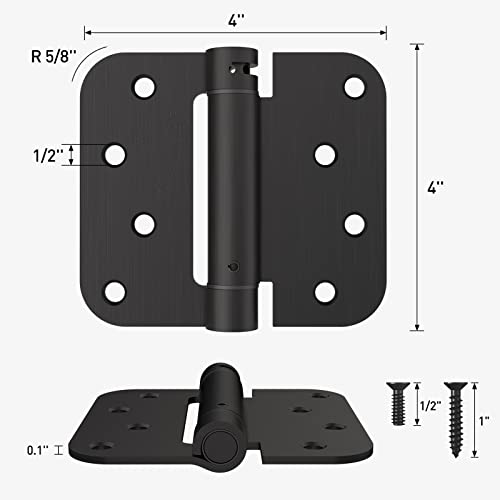 HOSOM Self Closing Door Hinge 4 Inch Spring Loaded Hinge Adjustable Tension for Garage, Front Door, Back Door, UL Listed, for Left and Right Hand Door, 5/8'' Radius Corners, Matte Black, 2 Pack - Image 2