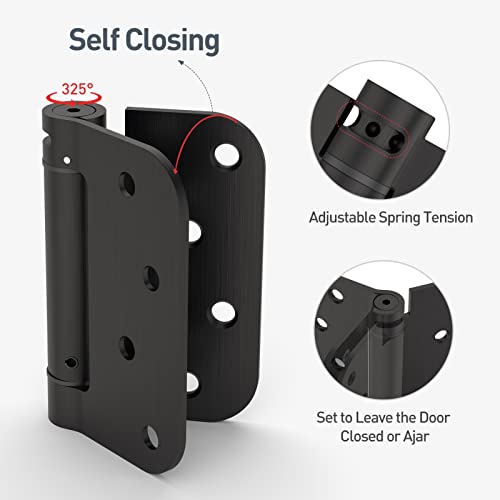 HOSOM Self Closing Door Hinge 4 Inch Spring Loaded Hinge Adjustable Tension for Garage, Front Door, Back Door, UL Listed, for Left and Right Hand Door, 5/8'' Radius Corners, Matte Black, 2 Pack - Image 3