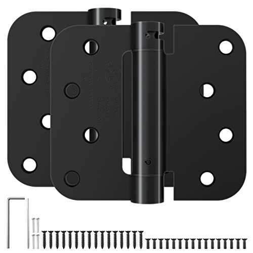 HOSOM Self Closing Door Hinge 4 Inch Spring Loaded Hinge Adjustable Tension for Garage, Front Door, Back Door, UL Listed, for Left and Right Hand Door, 5/8'' Radius Corners, Matte Black, 2 Pack - Image 1
