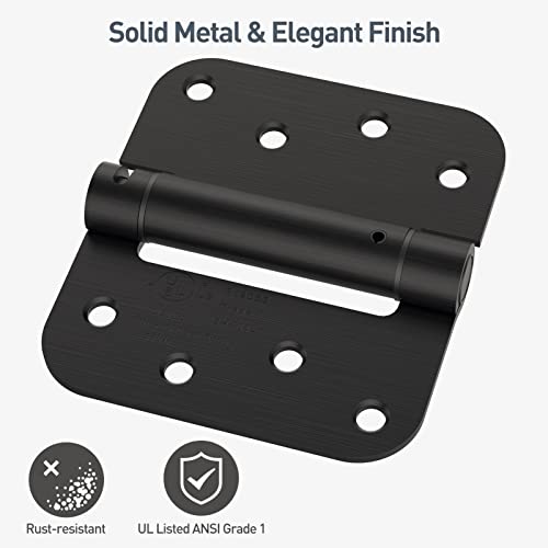 HOSOM Self Closing Door Hinge 4 Inch Spring Loaded Hinge Adjustable Tension for Garage, Front Door, Back Door, UL Listed, for Left and Right Hand Door, 5/8'' Radius Corners, Matte Black, 2 Pack - Image 4