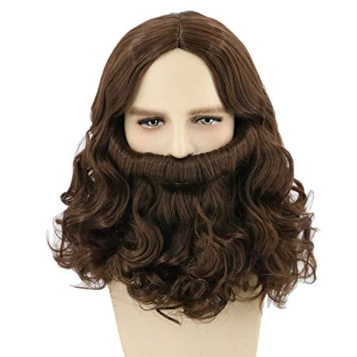LeMarnia Wizard Wig and Beard Set for Men Brown Short Curly Biblical Jesus Wig for Halloween Costume Wigs - Image 2