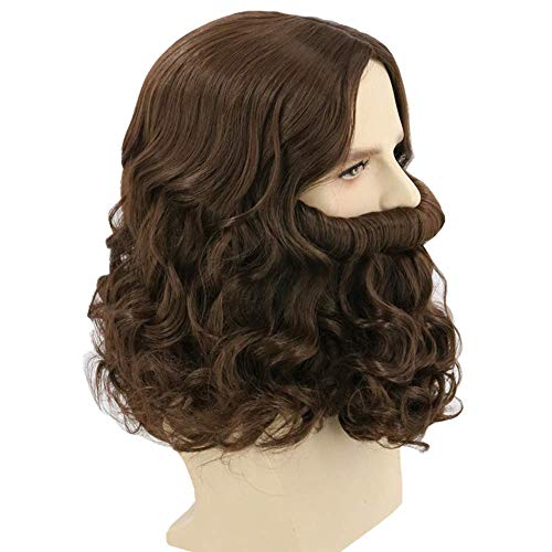 LeMarnia Wizard Wig and Beard Set for Men Brown Short Curly Biblical Jesus Wig for Halloween Costume Wigs - Image 4