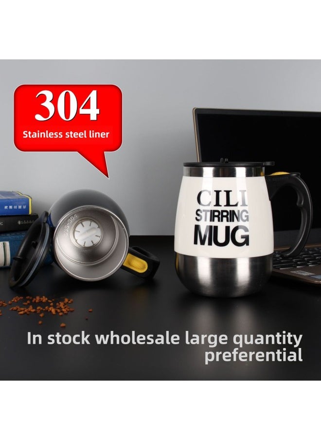 Generic - Automatic Mixing Cup Stainless Steel Cup Portable Coffee Cup Electric Magnetization Cup Lazy Water Cup Printing Mug-Color:Fan Leaf Dark Blue-Capacity:Magnetic 350ml, Fan 400ml - Image 1