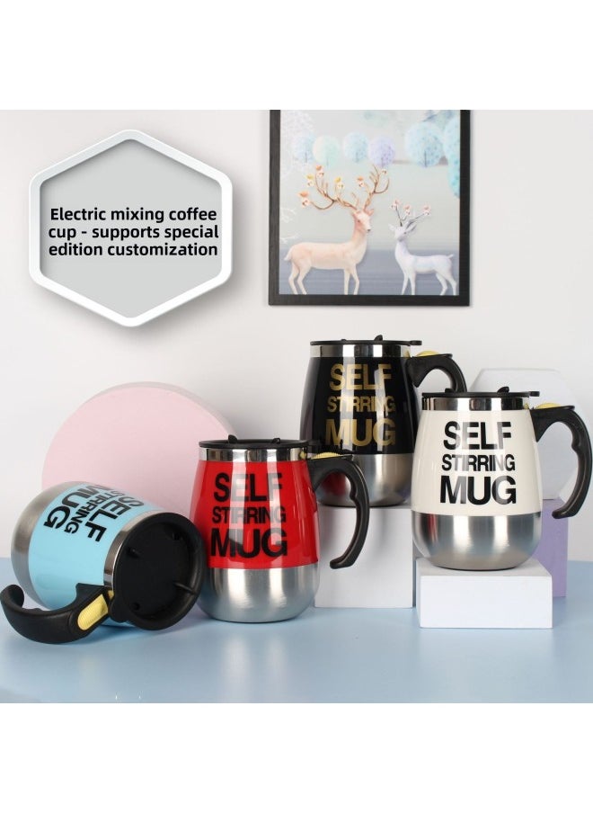 Generic - Automatic Mixing Cup Stainless Steel Cup Portable Coffee Cup Electric Magnetization Cup Lazy Water Cup Printing Mug-Color:Fan Leaf Dark Blue-Capacity:Magnetic 350ml, Fan 400ml - Image 1