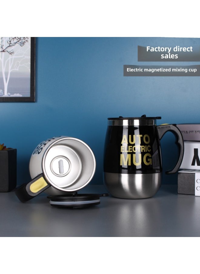 Generic - Automatic Mixing Cup Stainless Steel Cup Portable Coffee Cup Electric Magnetization Cup Lazy Water Cup Printing Mug-Color:Fan Leaf Dark Blue-Capacity:Magnetic 350ml, Fan 400ml - Image 1