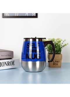 Automatic Mixing Cup Stainless Steel Cup Portable Coffee Cup Electric Magnetization Cup Lazy Water Cup Printing Mug-Color:Fan Leaf Dark Blue-Capacity:Magnetic 350ml, Fan 400ml