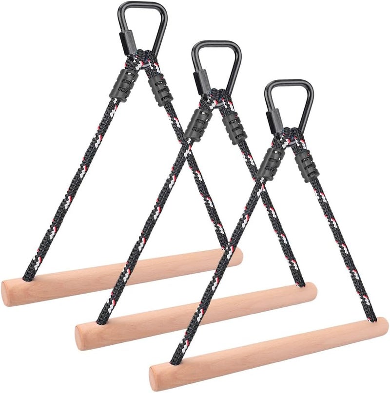 BeneLabel 3 Pcs Ninja Monkey Bars for Obstacle Course Bars 250LB Capacity Wood & Ropes Trapeze Swing Bar Attachments for Kids & Teens Training Ninja Line, Slackline, Backyard Swing Set Black - Image 1