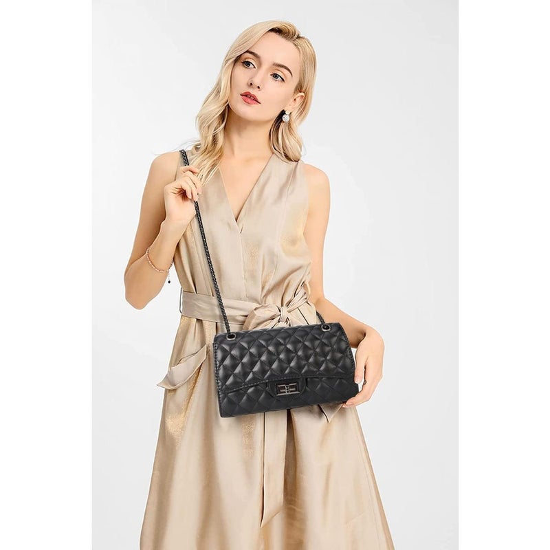 Quilted Crossbody Bag for Women, PU Leather, Black, Lightweight and Spacious with Detachable Chain Strap for Everyday Use - Image 2