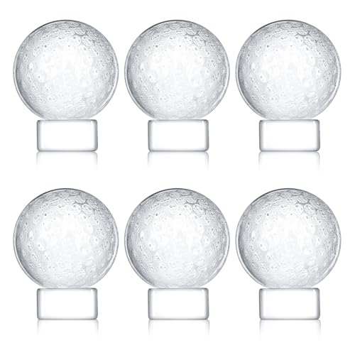 Landical 6 Pcs Crystal Glass Golf Ball Trophy with Display Stand Base for Sports Tournament Awards Crystal Golf Ball Trophy with Stand Team Prizes Statue for Retirement Gifts - Image 1