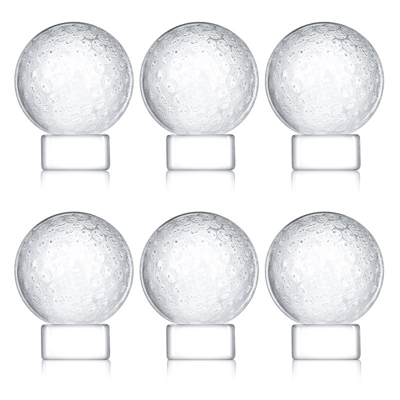 Landical 6 Pcs Crystal Glass Golf Ball Trophy with Display Stand Base for Sports Tournament Awards Crystal Golf Ball Trophy with Stand Team Prizes Statue for Retirement Gifts - Image 2