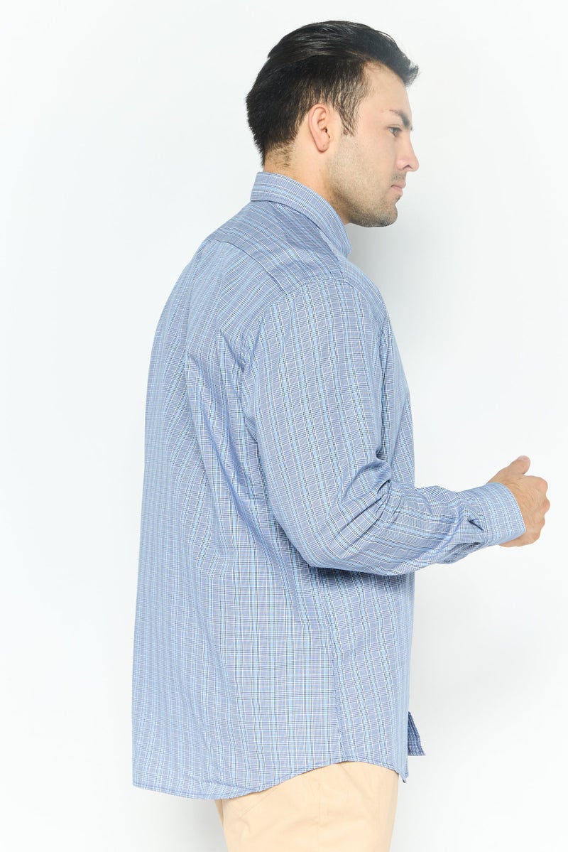 Tailorbyrd قميص رجالي عادي بقصة مريحة بأكمام طويلة ومربعات، أزرق داكن - Image 4