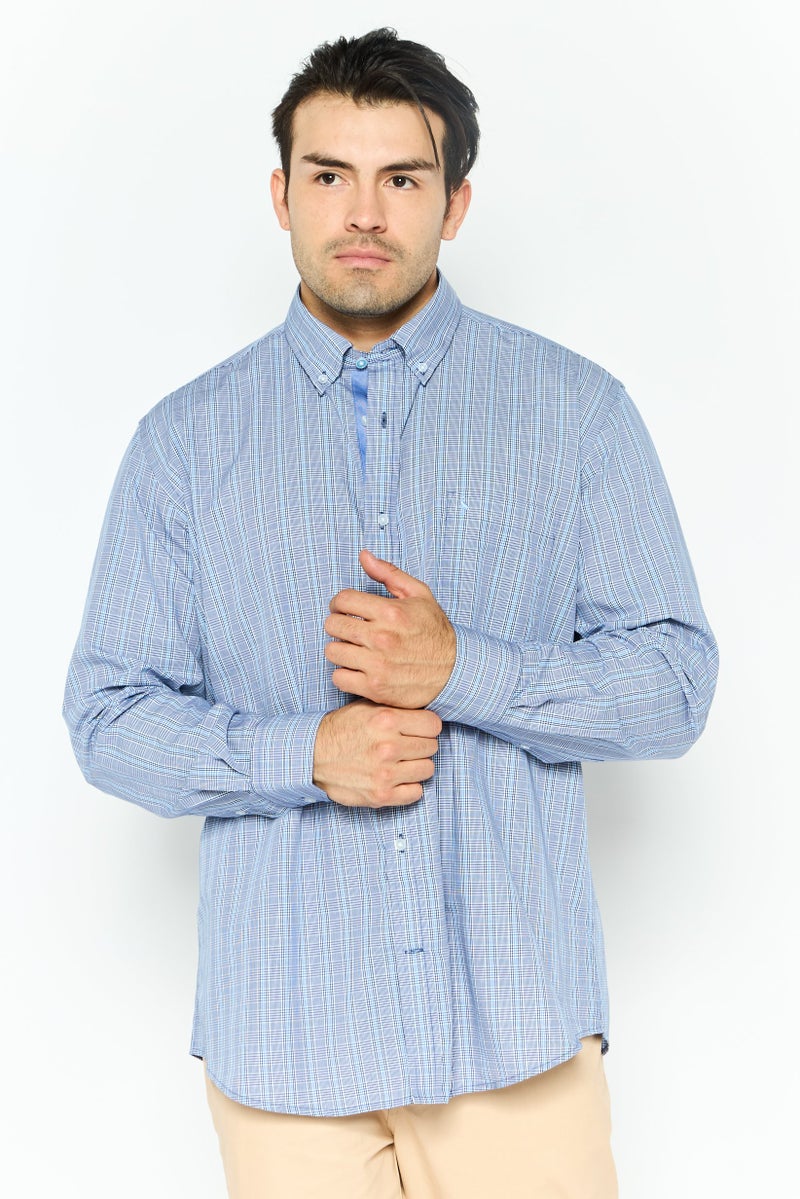 Tailorbyrd قميص رجالي عادي بقصة مريحة بأكمام طويلة ومربعات، أزرق داكن - Image 1