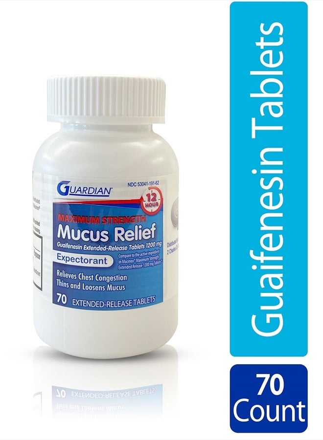GUARDIAN Mucus Relief 12 Hour (70 Count) Extended Release Guaifenesin, 1200mg Maximum Strength, Chest Congestion Expectorant Tablets (70 Count Bottle (Pack of 1)) - Image 2