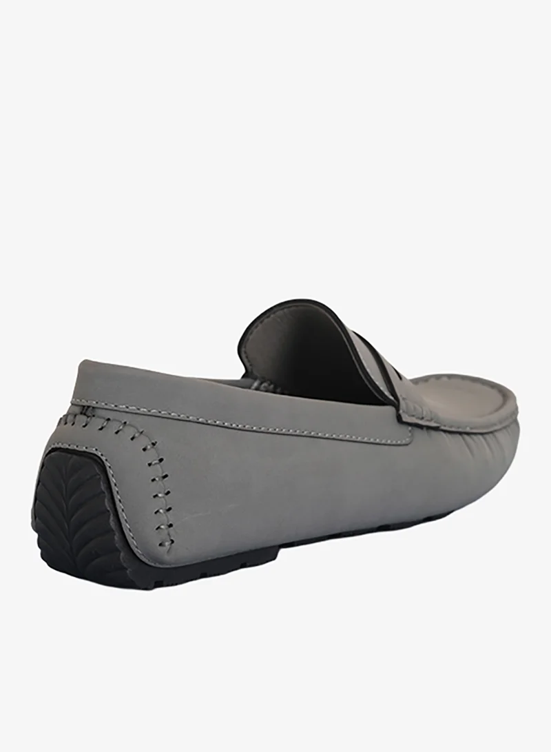 BRAVE SOUL MENS GREY FAUX SUEDE PLAIN LOAFER WITH BLACK SOLE