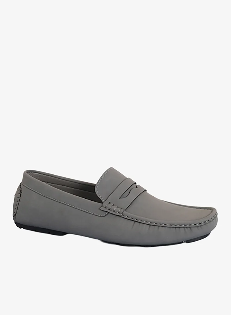 BRAVE SOUL MENS GREY FAUX SUEDE PLAIN LOAFER WITH BLACK SOLE