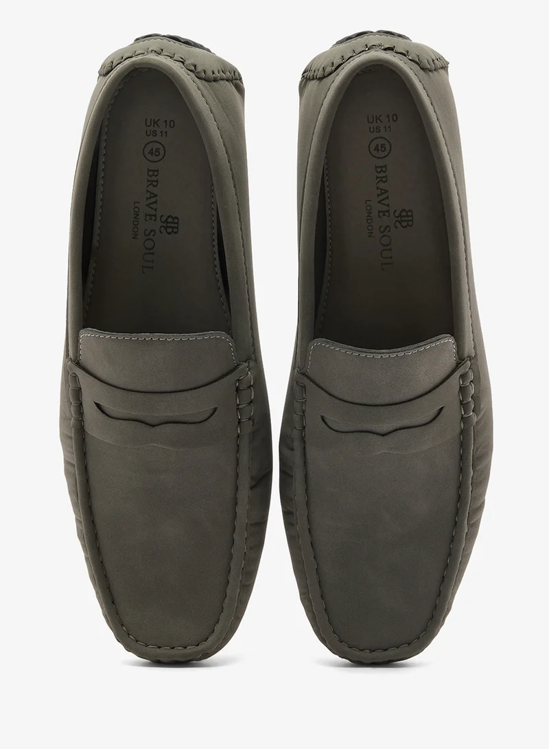 BRAVE SOUL  MENS GREY FAUX SUEDE PLAIN LOAFER WITH BLACK SOLE for Men | Best Price UAE