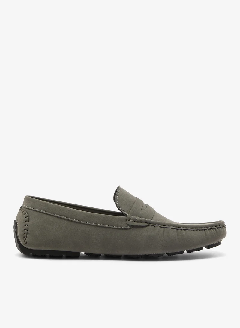MENS GREY FAUX SUEDE PLAIN LOAFER WITH BLACK SOLE