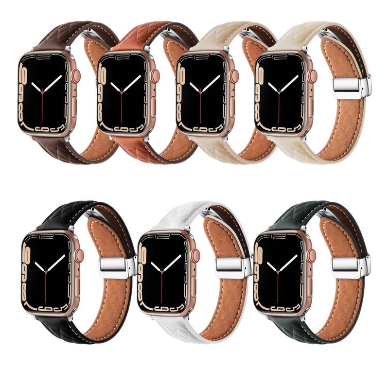 سوار ساعة ذكية سوار جلدي كلاسيكي متوافق مع Apple Watch 38/40/41/42/44/45/49mm بملاءمة قابلة للتعديل وحزام بديل باللون أخضر قابل للتعديل - Image 1