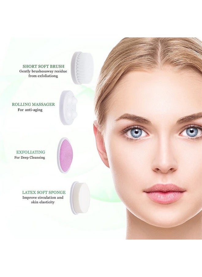 Painless - Facial Brush Set With 4 Interchangeable Face Scrubber For Deep Cleansing, Gentle Exfoliation, Blackhead Removal, Massage, Skin Care, Green, 250 G - Image 1