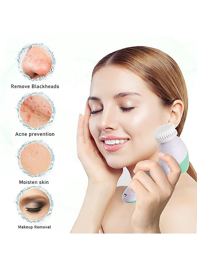 Painless - Facial Brush Set With 4 Interchangeable Face Scrubber For Deep Cleansing, Gentle Exfoliation, Blackhead Removal, Massage, Skin Care, Green, 250 G - Image 1