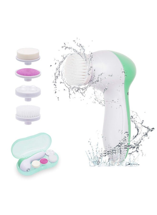 Painless - Facial Brush Set With 4 Interchangeable Face Scrubber For Deep Cleansing, Gentle Exfoliation, Blackhead Removal, Massage, Skin Care, Green, 250 G - Image 1