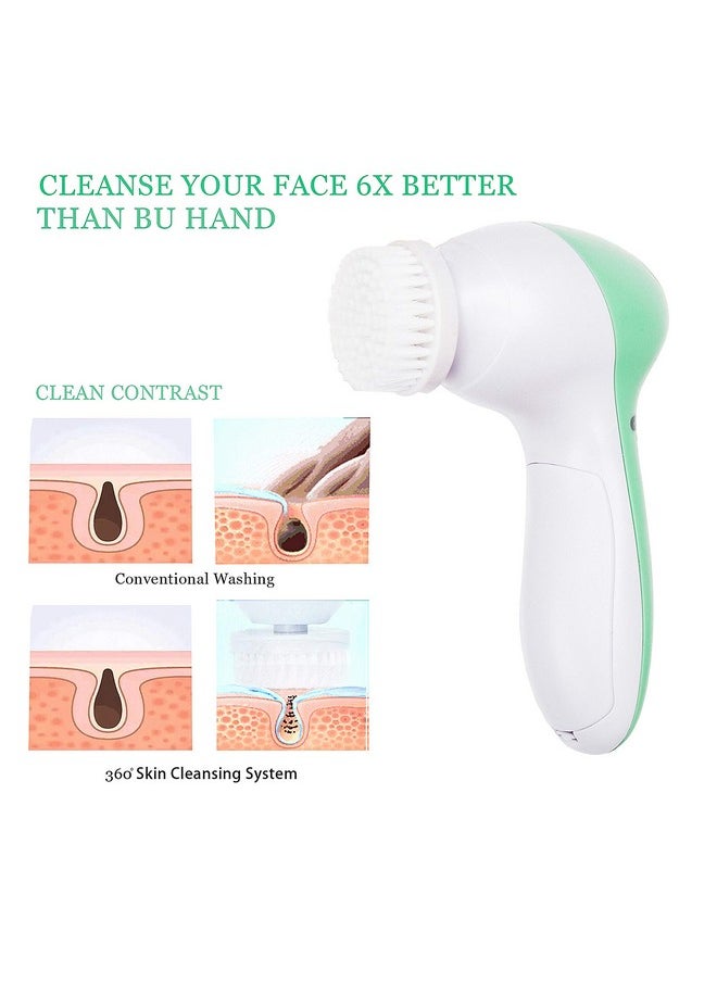 Painless - Facial Brush Set With 4 Interchangeable Face Scrubber For Deep Cleansing, Gentle Exfoliation, Blackhead Removal, Massage, Skin Care, Green, 250 G - Image 1