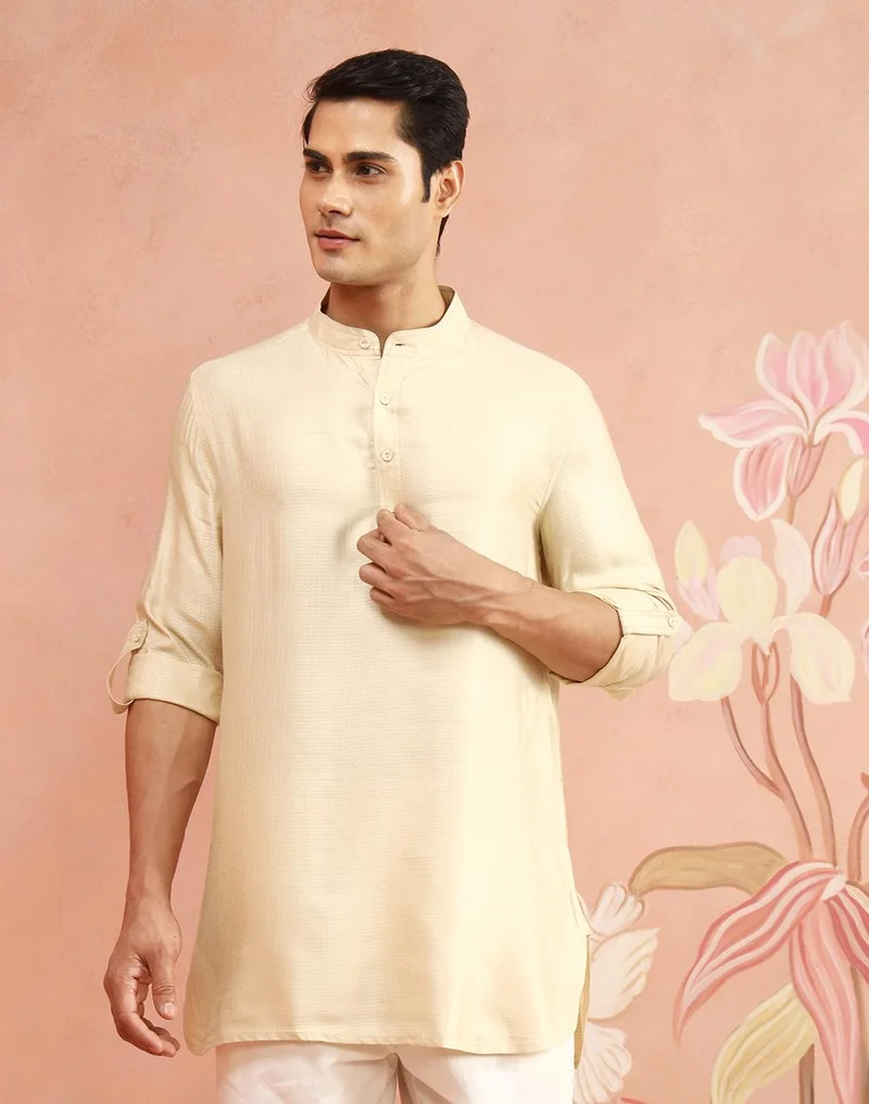 فاب انديا Natural Viscose Blend Dobby Slim Fit Short Kurta