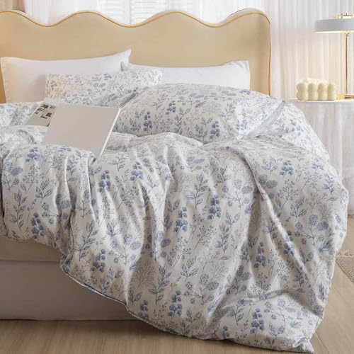 Faincy Floral Queen Size Comforter Set Blue and White Flower Pattern Printed Reversible Alternative Bedding Sets 90 x 90 3PC Soft Microfiber Duvet Farmhouse Vintage Bed in a Bag for Women - Image 3