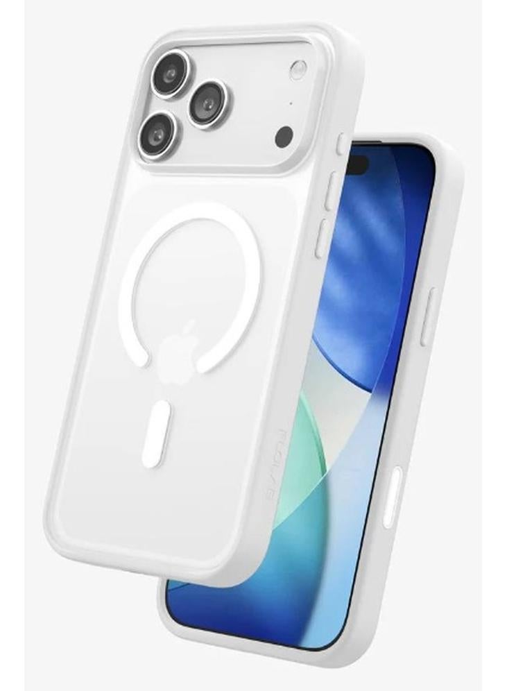 أكاليكس جراب مغناطيسي لهاتف iPhone 17 Pro Max، حماية عالية الجودة من السقوط مع شريط مقاوم للصدمات، جراب خلفي شفاف غير لامع للهاتف | أبيض