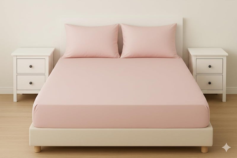 Luxury Fitted Sheet with Elastic 100% Cotton, Light Bank Color 30cm Deep 140cm with 2 Pillow Cases 50x70cm 3pcs Suitable for Thick Mattress
