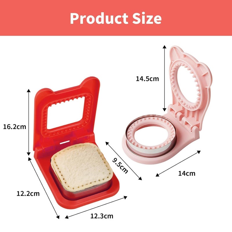 JD PRO JD PRO Sandwich Cutter Sealer Set of 2 Round and Sqaure Sandwich Cutter Shapes for Kids Pocket Square Sandwich Molds Cutter and Sealer Uncrustable Sandwich for Kids Pocket Sealer  - Image 2