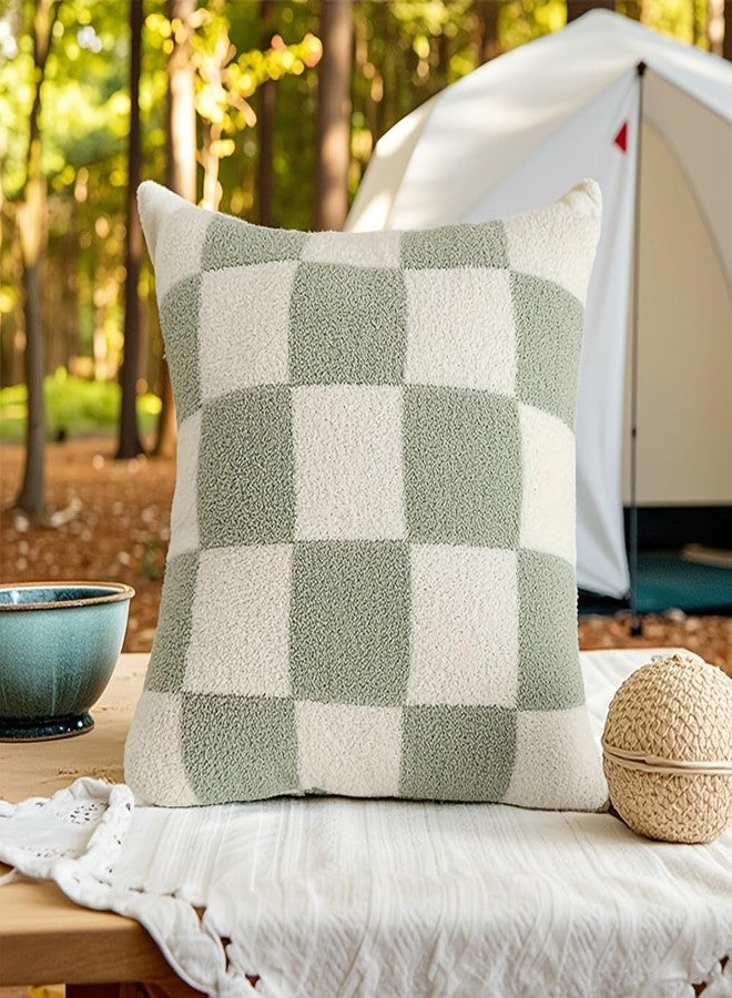 NIDITW Set of 2 Green Checkered Pillow Covers 18x18 Inches Soft Microfiber Gingham Chessboard Design Decorative Throw Pillowcases for Couch Sofa Bed (1-Green) - Image 3