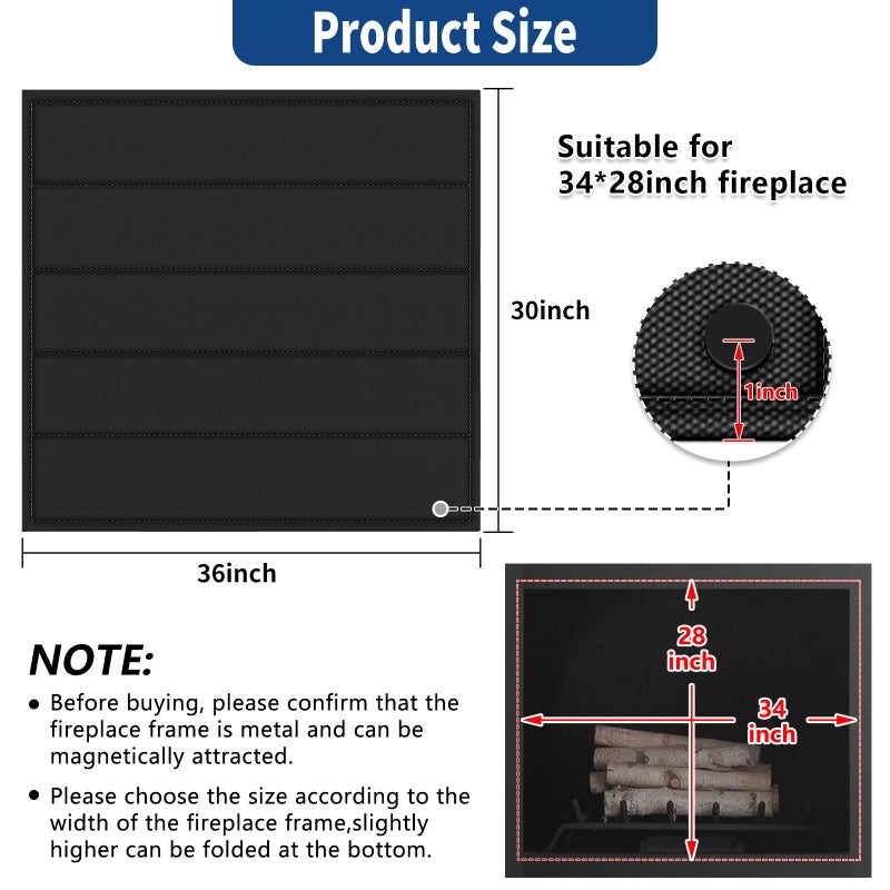 UQM Fireplace Cover  Magnetic Fireplace Blocker Blanket Stops Heat Loss  Indoor Fireplace Draft Stopper Save Energy  Magnetic Fireplace Draft Cover For Iron Fireplace Frame (36 ""X30 "") - Image 2
