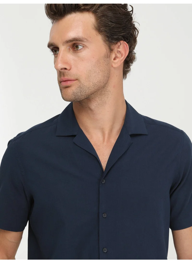 Kip Navy Blue Patterned Regular Fit Woven Casual 100% Cotton Shirt