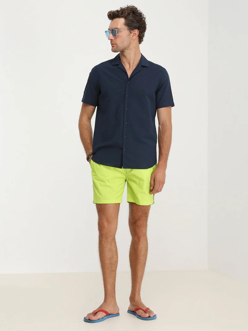 Kip Navy Blue Patterned Regular Fit Woven Casual 100% Cotton Shirt