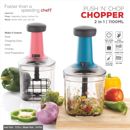 Stewit Food Chopper 900ml, Steel Large Manual Hand-Press Vegetable Chopper Mixer Cutter to Cut Onion, Salad, Tomato, Potato (Tarquise 900ml) - Image 4