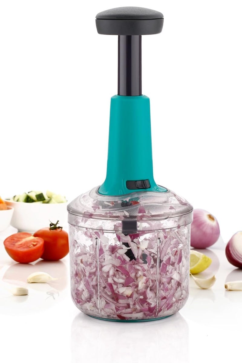 Stewit Food Chopper 900ml, Steel Large Manual Hand-Press Vegetable Chopper Mixer Cutter to Cut Onion, Salad, Tomato, Potato (Tarquise 900ml) - Image 2