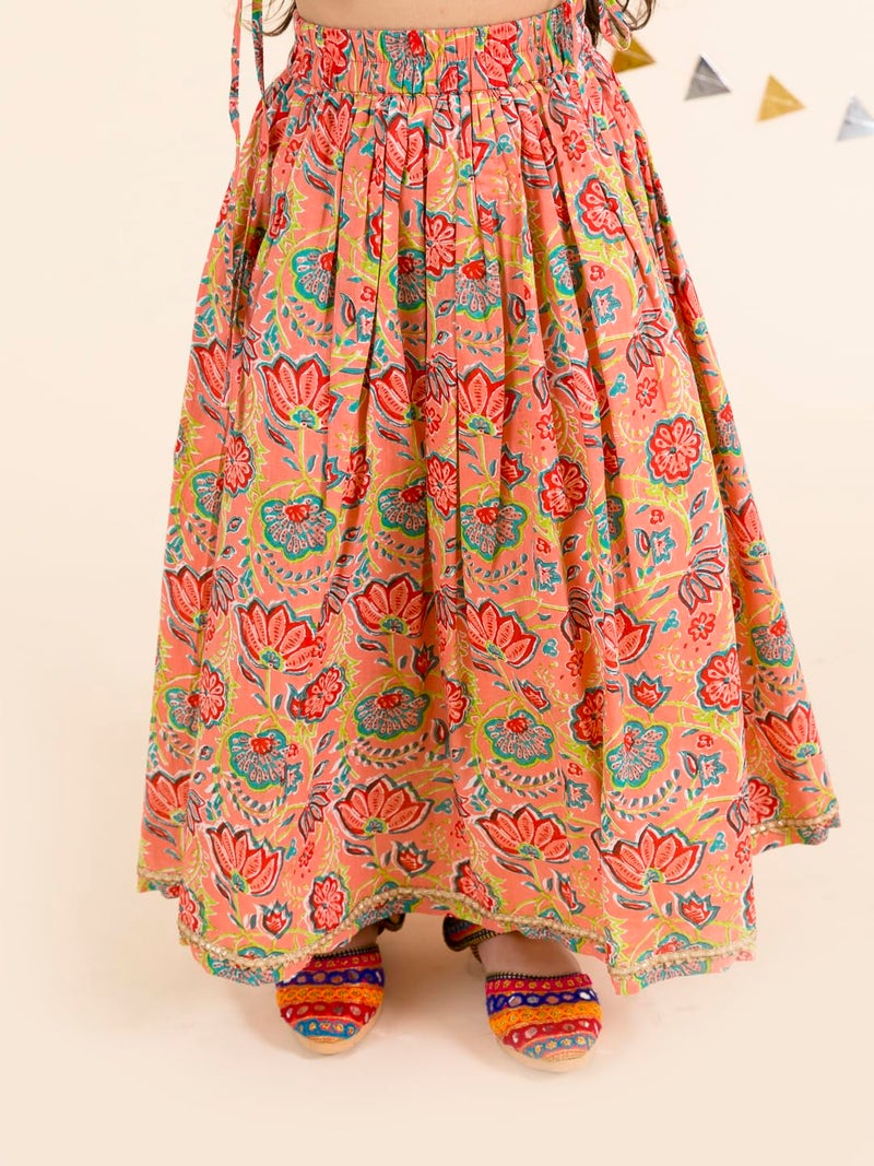 Pspeaches Girl's Coral Blue Printed Readymade Cotton Lehenga Choli (Orange-10-12Y) - Image 3