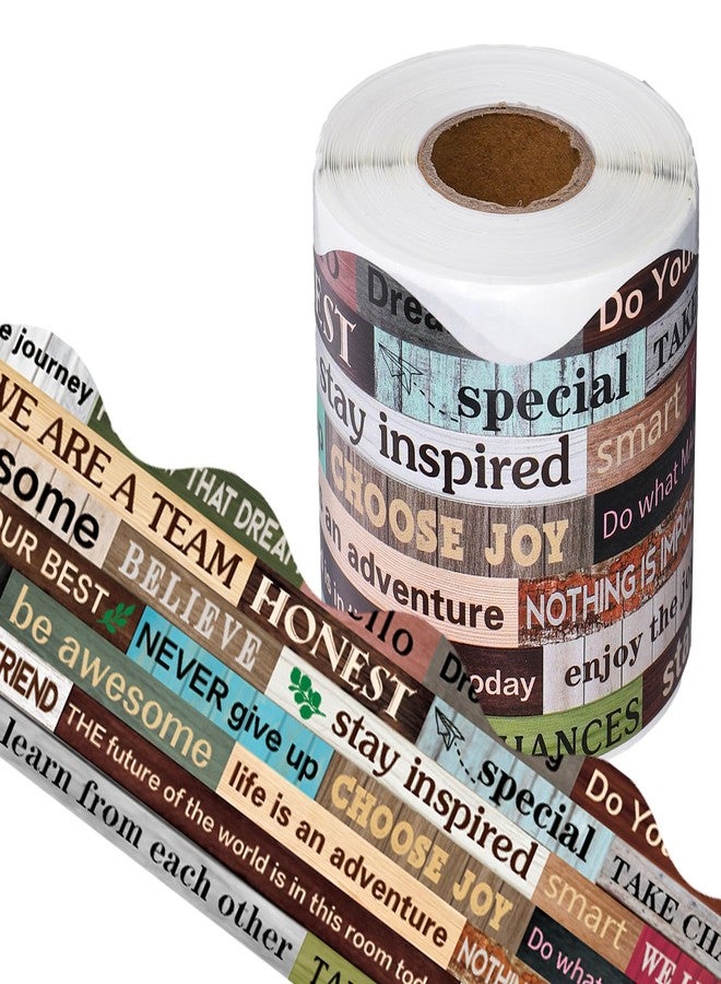 Whaline 65.6Ft Inspirational Quote Bulletin Board Borders Motivational Border Trim Self Adhesive Growth Mindset Scalloped Craft Border Decor for Back to School Chalkboard Whiteboard Wall Board Decor - Image 1