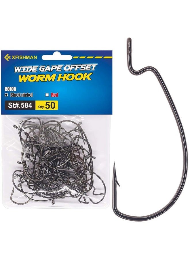 XFISHMAN Offset-Worm-Hooks-for-Bass-Fishing-Rubber-Worms-Ewg-Wide-Gap-Bass-Hooks Freshwater Texas Rig Hooks Hooks Senko Worms Plastics Bait Black Red Colored Fishing Hook 1/0 2/0 3/0 4/0 5/0 - Image 1