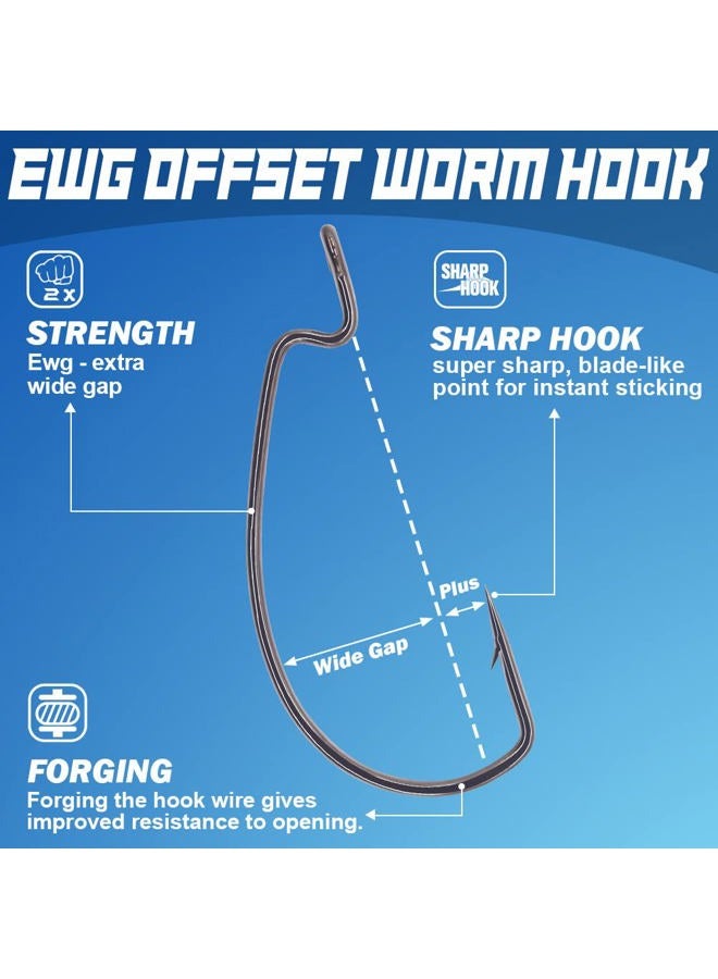 XFISHMAN Offset-Worm-Hooks-for-Bass-Fishing-Rubber-Worms-Ewg-Wide-Gap-Bass-Hooks Freshwater Texas Rig Hooks Hooks Senko Worms Plastics Bait Black Red Colored Fishing Hook 1/0 2/0 3/0 4/0 5/0 - Image 2