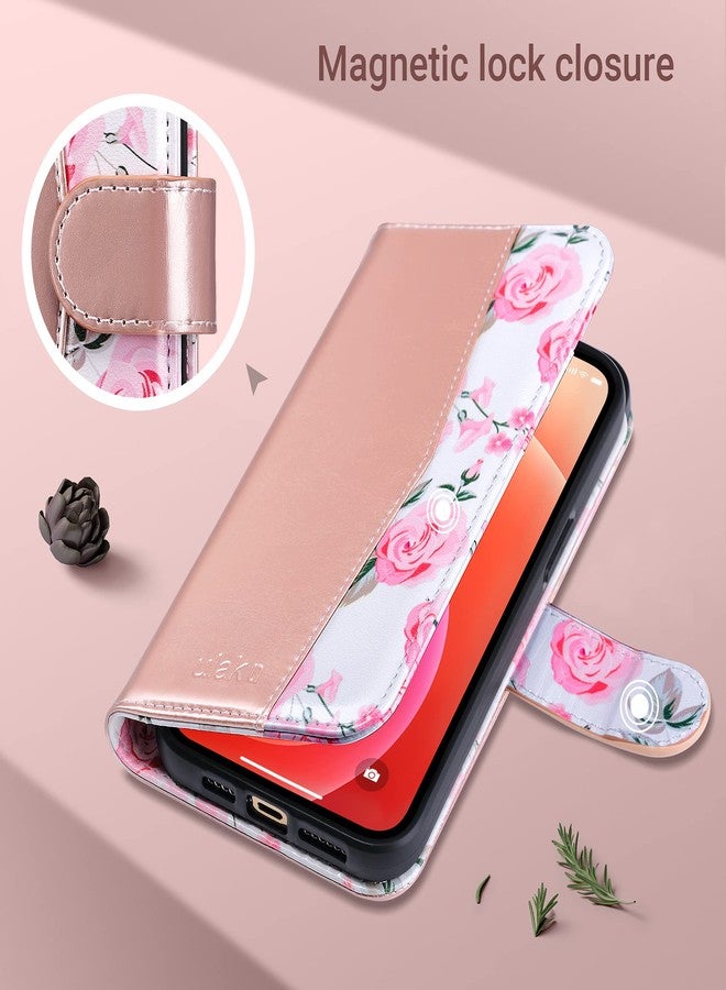أولاك جراب محفظة ULAK متوافق مع iPhone 13 Pro Max للنساء، مزود بحاملات بطاقات ائتمان، غطاء هاتف قلاب من الجلد الصناعي PU مع مسند، مقاوم للصدمات، لحماية الهاتف، مناسب لهاتف iPhone 13 Pro Max مقاس 6.7 بوصة، لون ذهبي وردي - Image 4