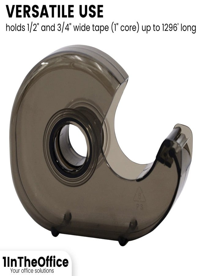 1InTheOffice Tape Dispenser Handheld, Refillable Hand held Tape Dispensers 1” Core, Translucent, Smoke/Plastic 6 Pack - Image 4