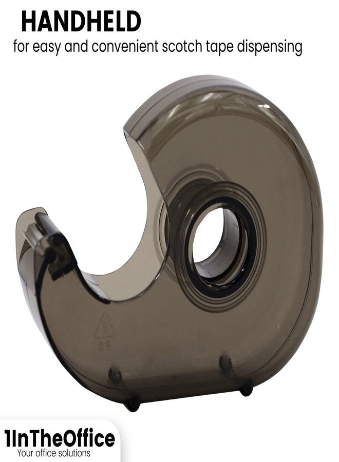 1InTheOffice Tape Dispenser Handheld, Refillable Hand held Tape Dispensers 1” Core, Translucent, Smoke/Plastic 6 Pack - Image 2